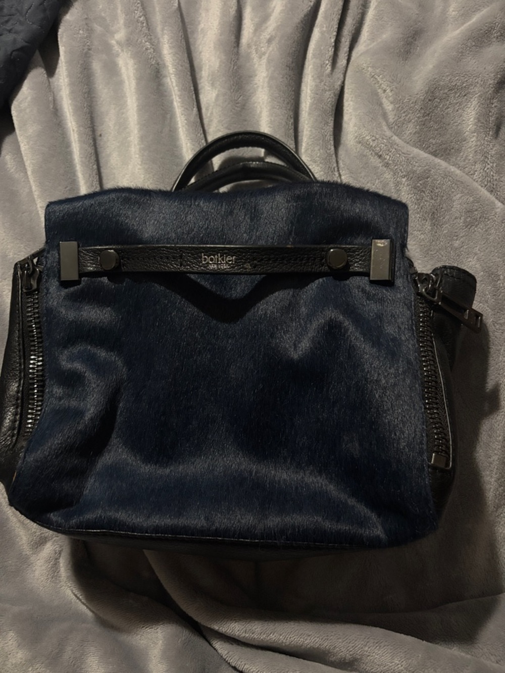 Botkier Blue Calf Hair Hand Bag with Leather Trim